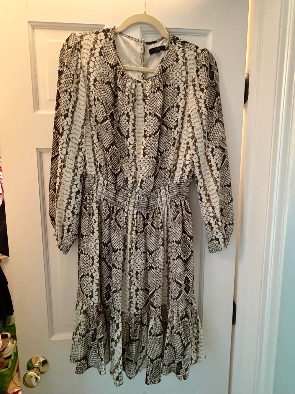Jcrew Snake Print Long Sleeve Tiered Dress - Black & Cream